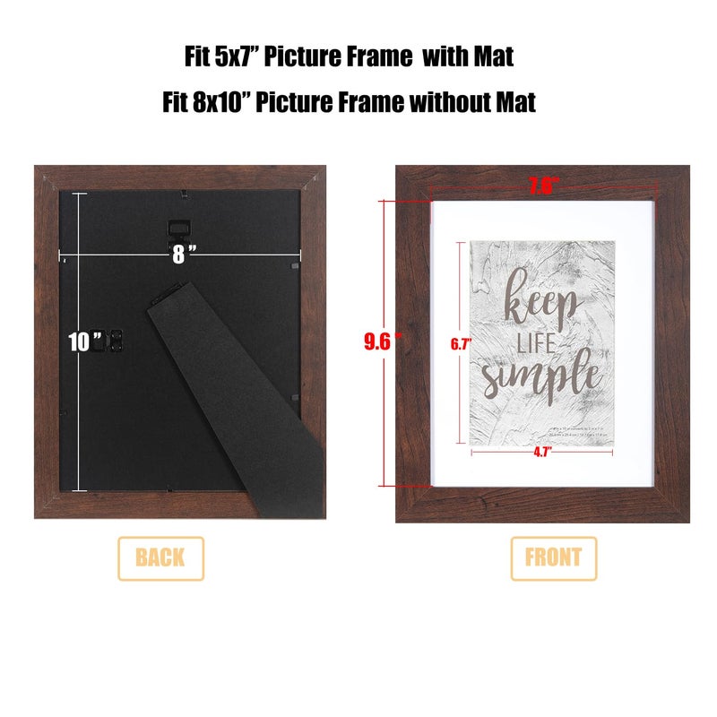 kennethan 2 Pcs Dark Brown Frame Set - 8x10 or 5x7 Picture with Mat or Without Mat on the Wall - Image 4